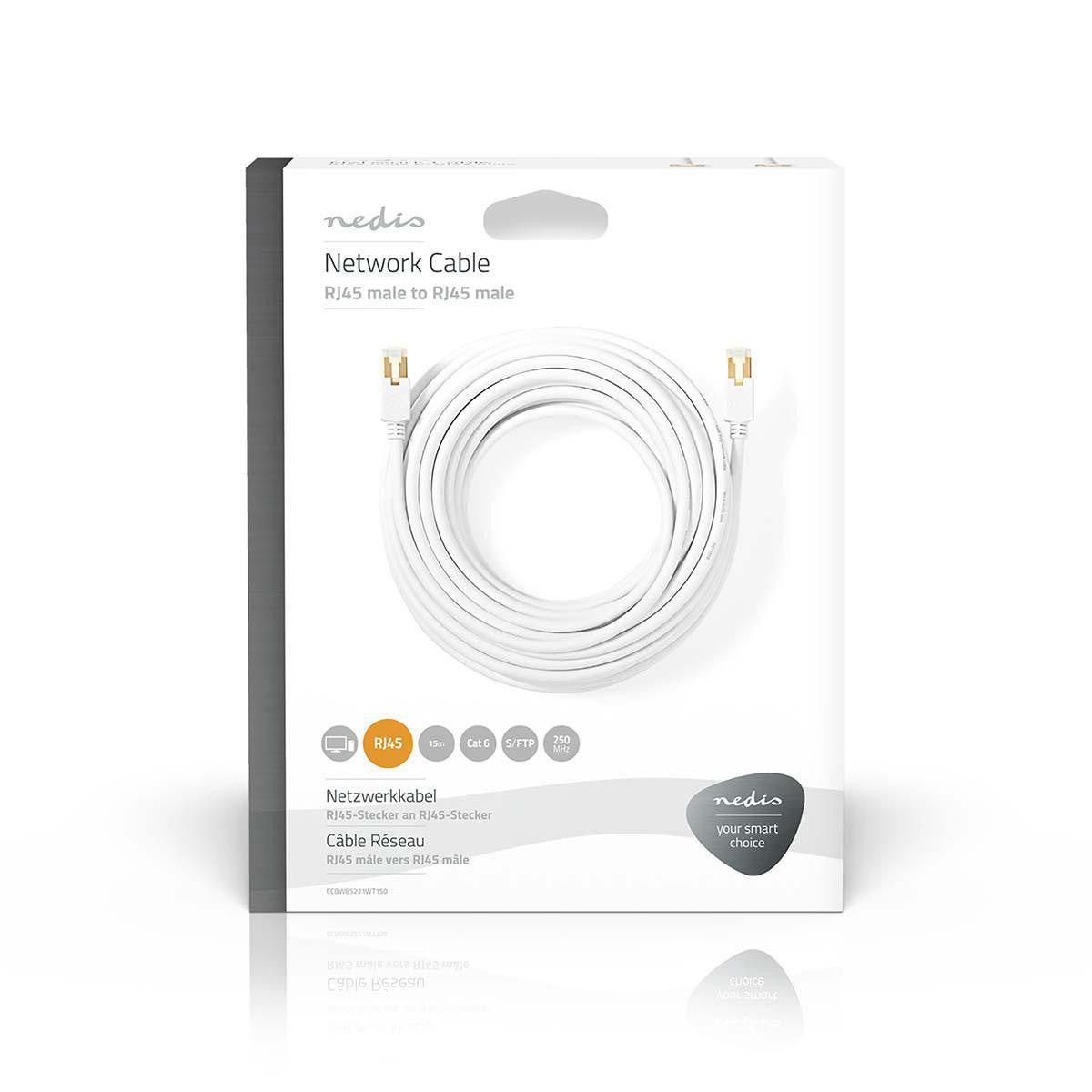 Cable Cat6 | Rj45 (8p8c) Macho S/ftp 15.0 m Redondo PVC Lszh Blanco Caja de Ventana