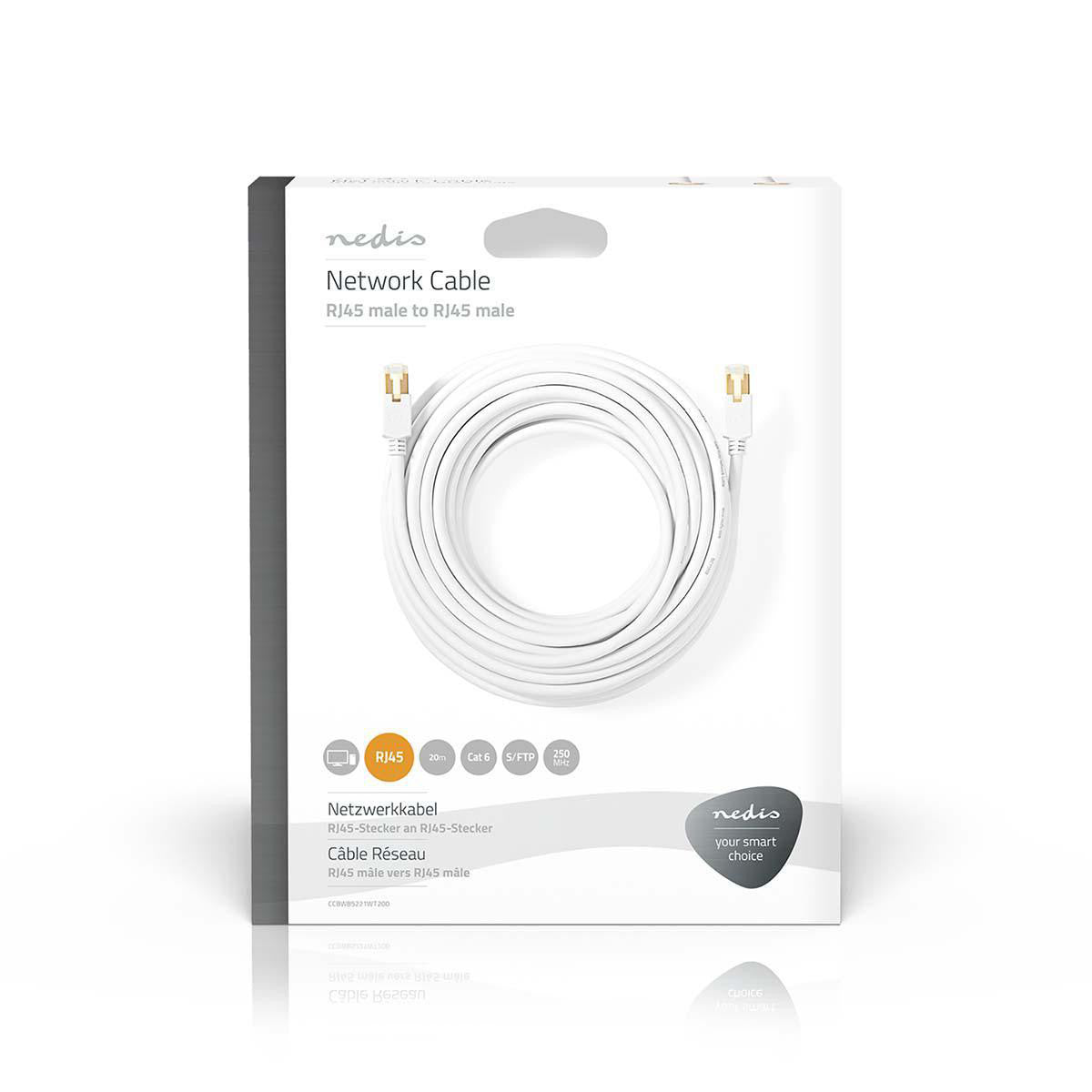 Cable de Red S/ftp Cat6 | Conector Rj45 (8p8c) Macho - 20 m Blanco