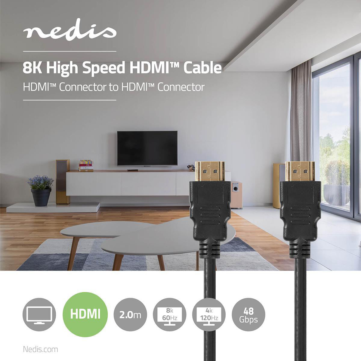 Cable Hdmi 8K  Macho de 2,00m color Negro en Bolsa Polybag