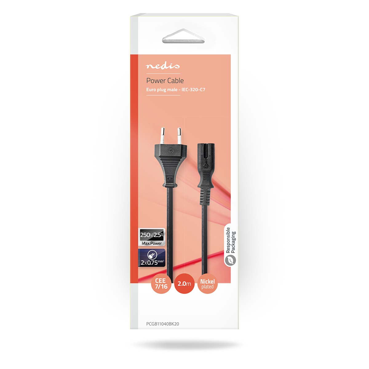 Cable de Alimentación Europeo | Recto Macho - Iec-320-c7 2,00 m Negro