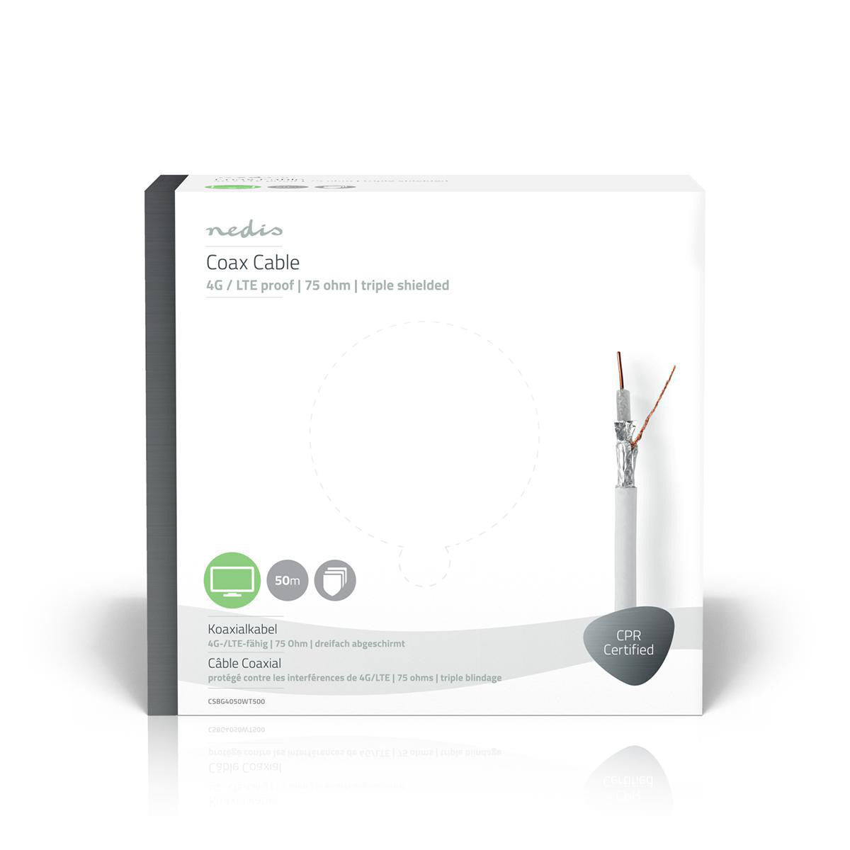 Cable Coaxial | Compatible con 4g/lte 50,0 m Caja de Regalo Blanco Cables