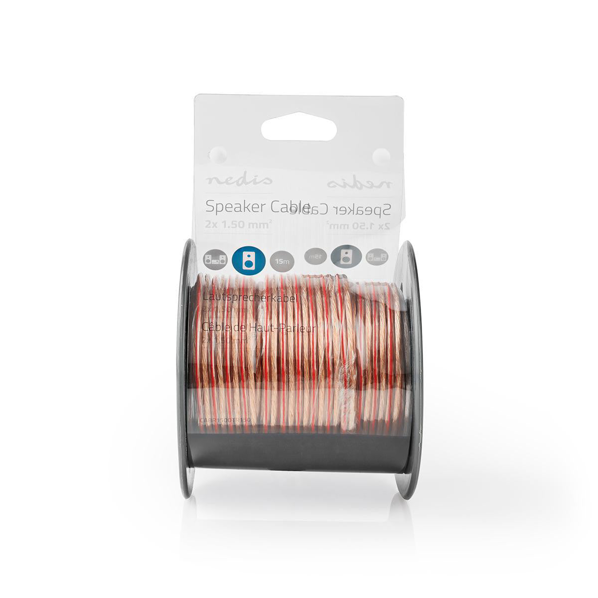 Cable de Altavoz | 2x 1.50 mm² Cobre 15.0 m Redondo PVC Transparente