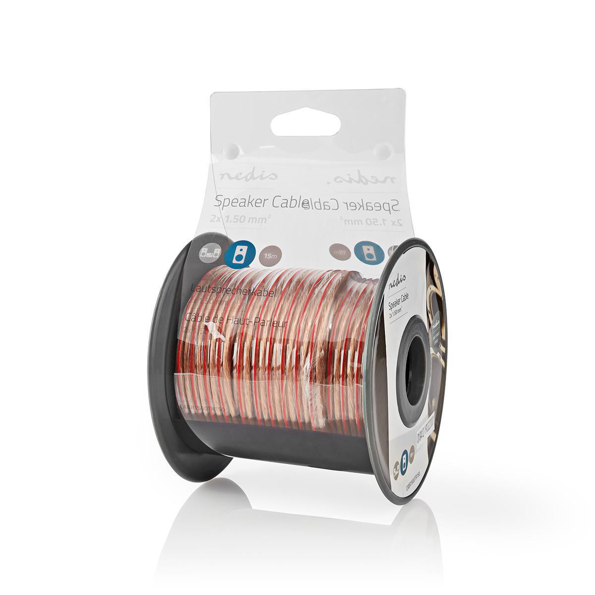 Cable de Altavoz | 2x 1.50 mm² Cobre 15.0 m Redondo PVC Transparente Carrete Audio