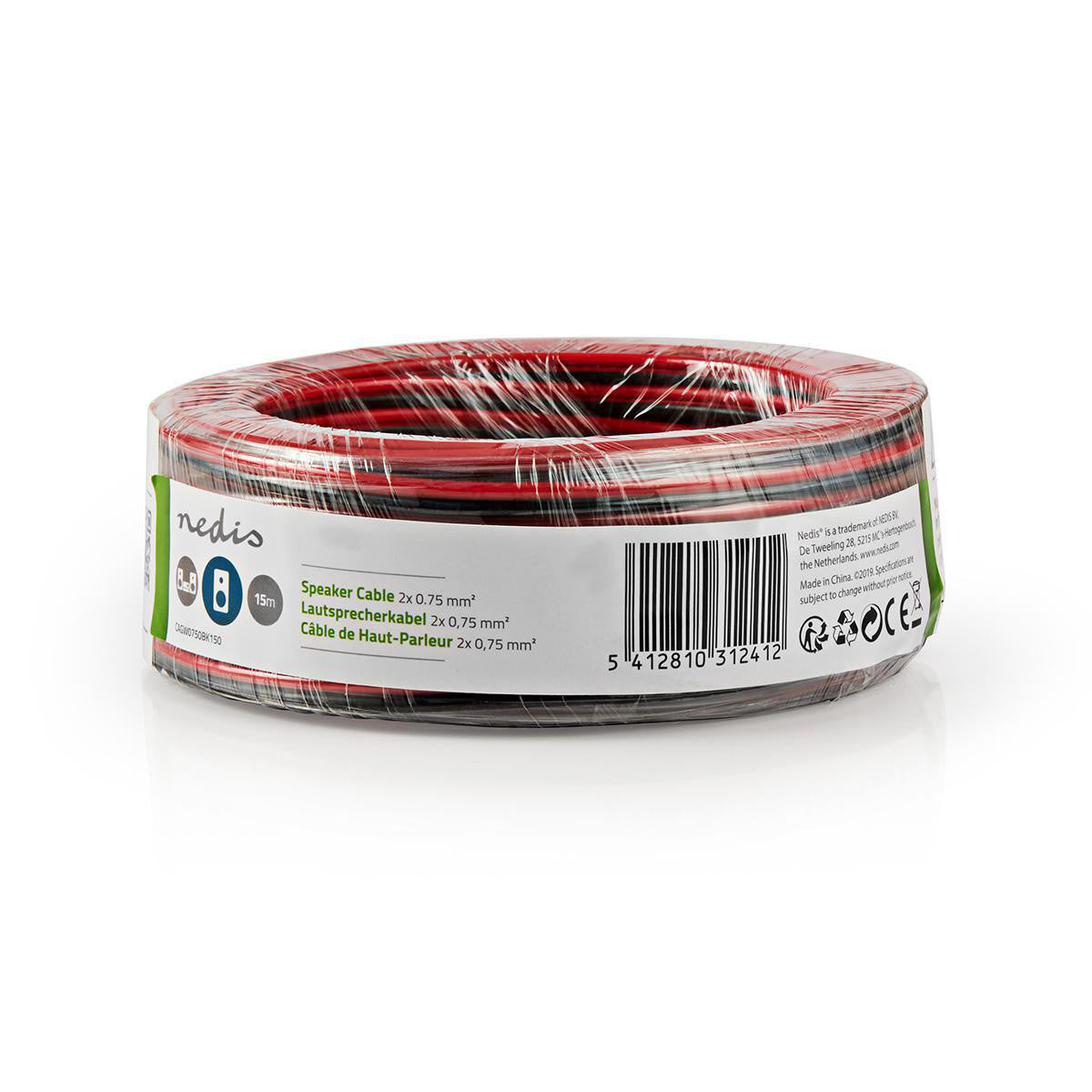 Cable de Altavoz | 2x 0.75 mm² CCA 15.0 m Redondo PVC Negro / Rojo Brida