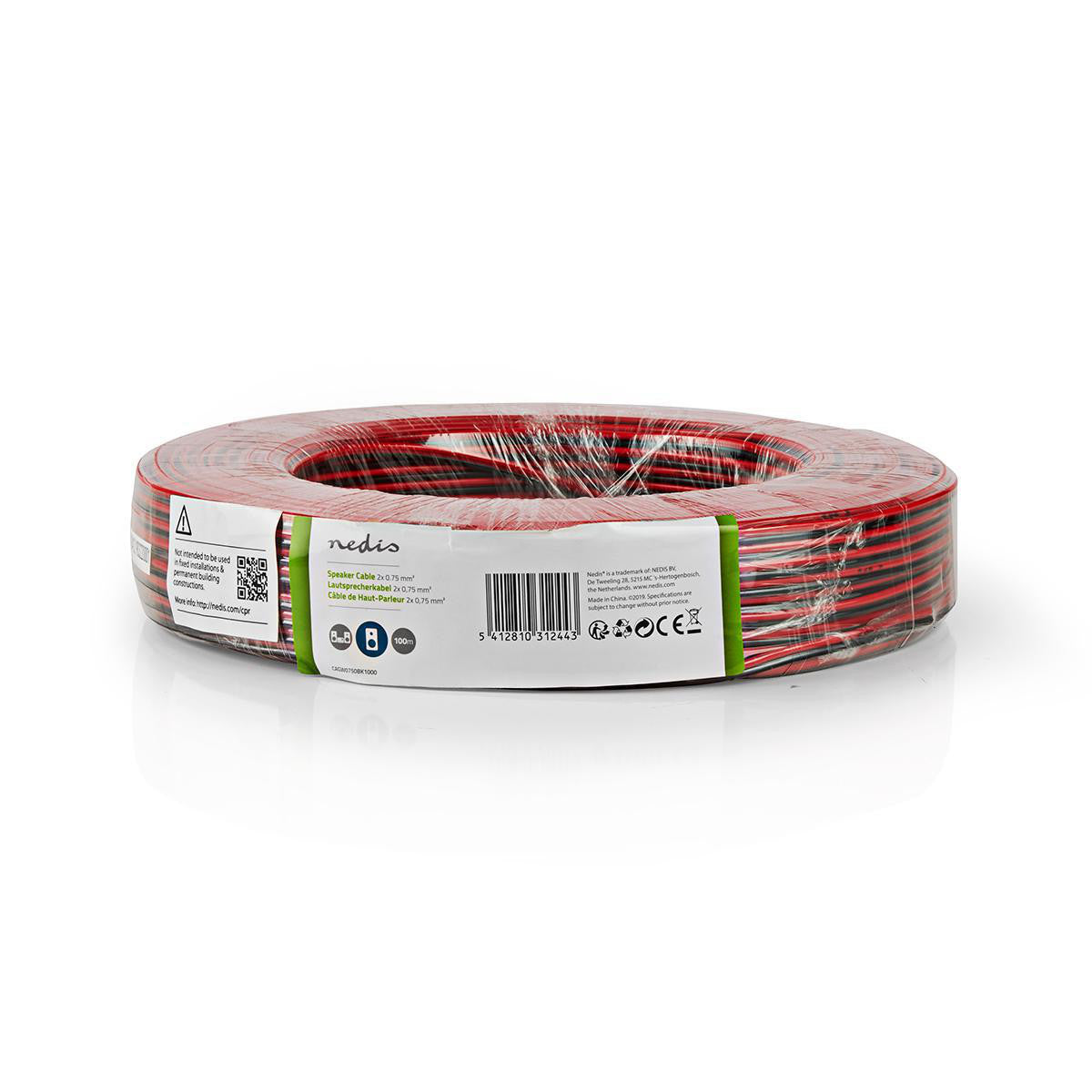 Cable de Altavoz | 2x 0.75 mm² CCA 100.0 m Redondo PVC Negro / Rojo Brida