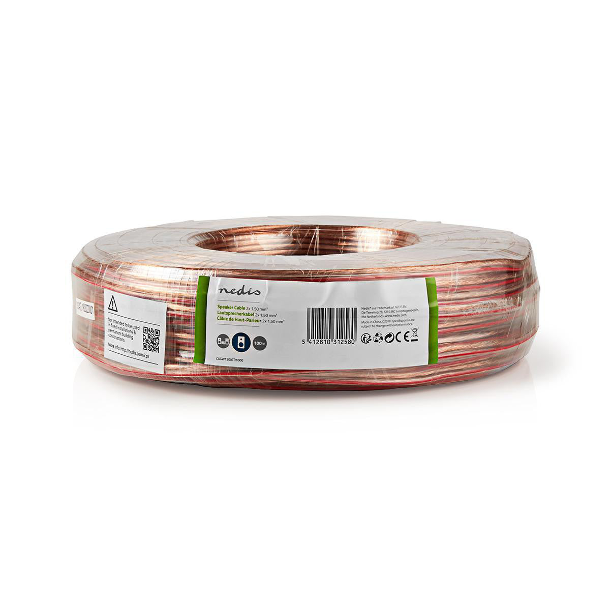 Cable de Altavoz | 2x 1.50 mm² CCA 100.0 m Redondo PVC Transparente Brida