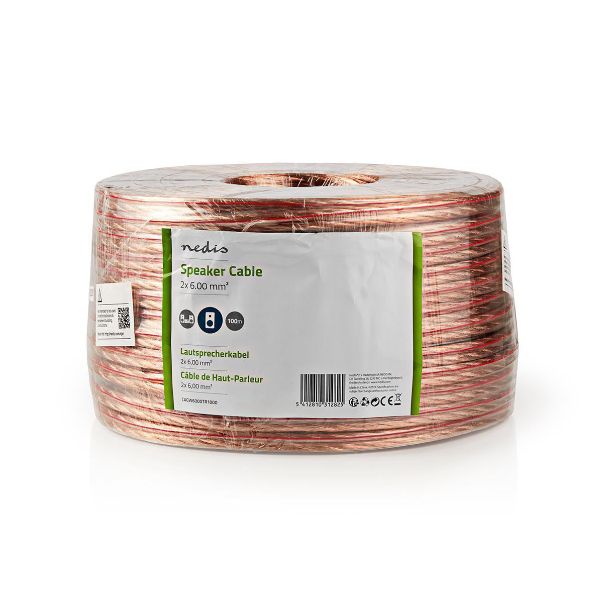 Cable de Altavoz | 2x 6.00 mm² CCA 100.0 m Redondo PVC Transparente Brida