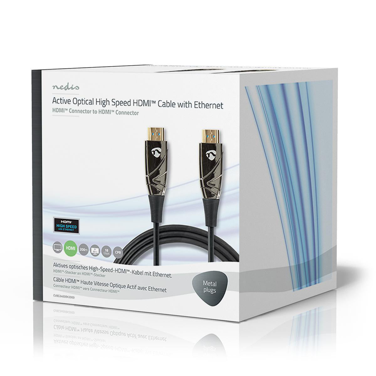 Cable High Speed Hdmi Óptico Activo con Ethernet | Conector 4K@60hz 18 Gbps 200.0 m Redondo PVC Negro Caja Cartón