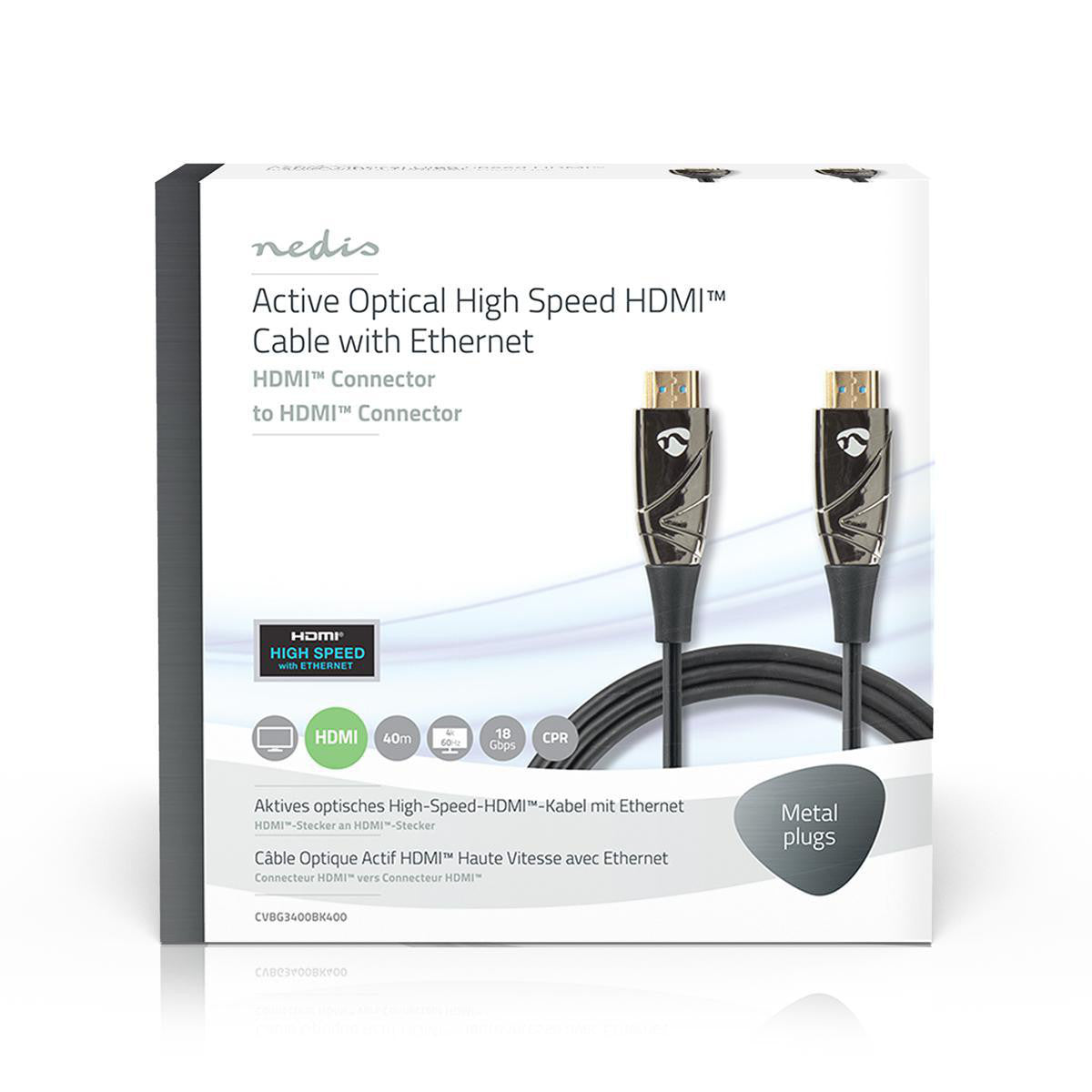 Cable High Speed Hdmi Óptico Activo con Ethernet | Conector 4K@60hz 18 Gbps 40.0 m Redondo PVC Negro Caja Cartón