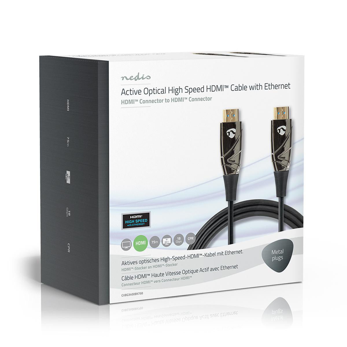 Cable High Speed Hdmi? Óptico Activo con Ethernet | Conector 4K@60hz 18 Gbps 75.0 m Redondo PVC Negro Caja Cartón