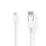 Cable Mini Displayport | 1.4 Macho 48 Gbps Niquelado 2.00 m Redondo PVC Blanco Bolsa Polybag Cables