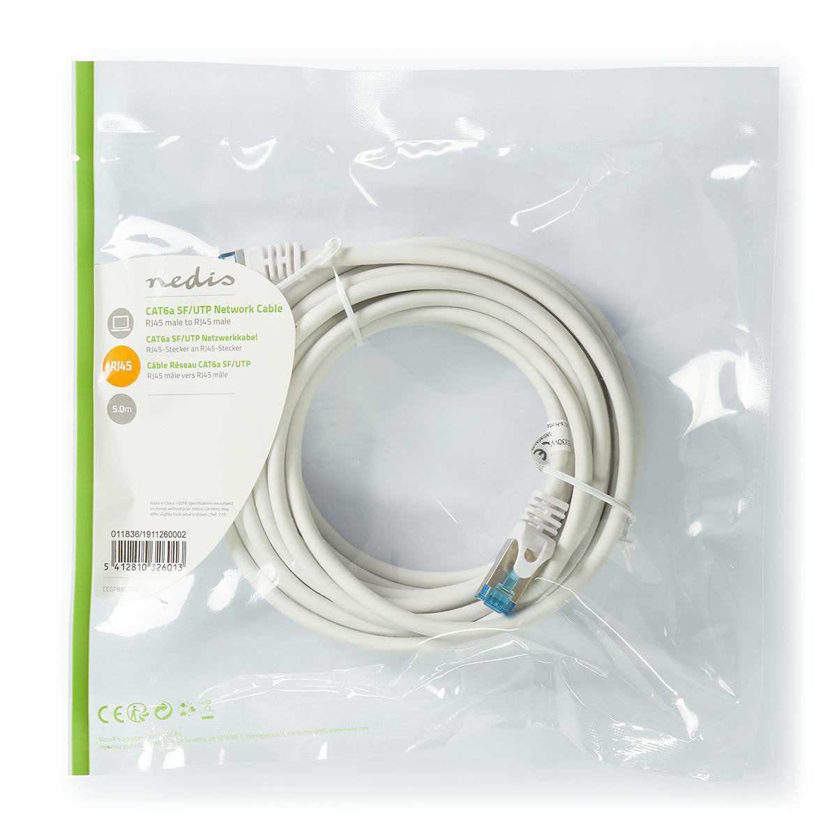 Cable Cat6a | Sf/utp Rj45 (8p8c) Macho 5.00 m Redondo PVC Lszh Blanco Bolsa Polybag Cables