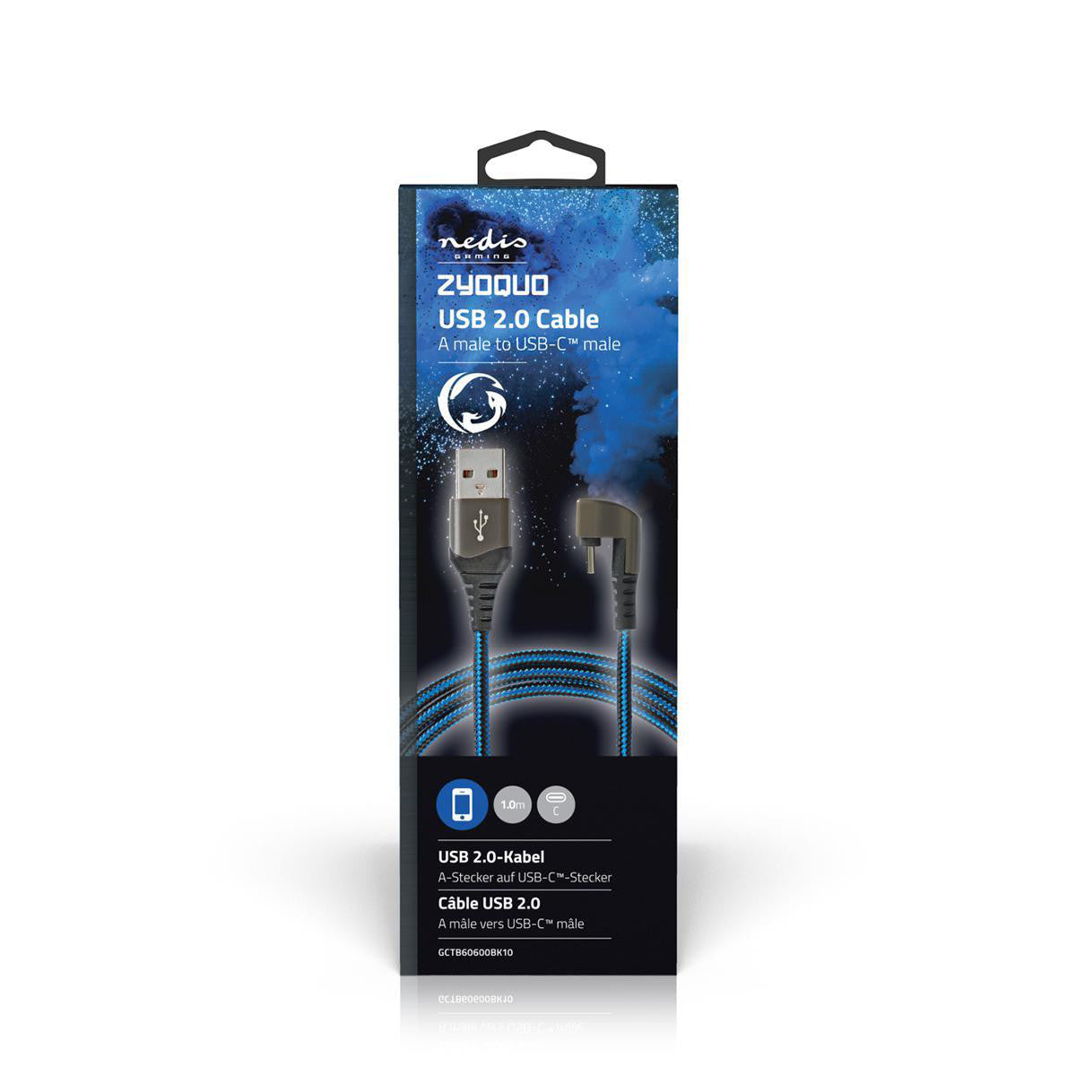 Cable USB | 2.0 Usb-a Macho Type-c ? 480 Mbps Chapado en oro 1.00 m Redondo Nylon / Trenzado Azul Negro Caja de Ventana