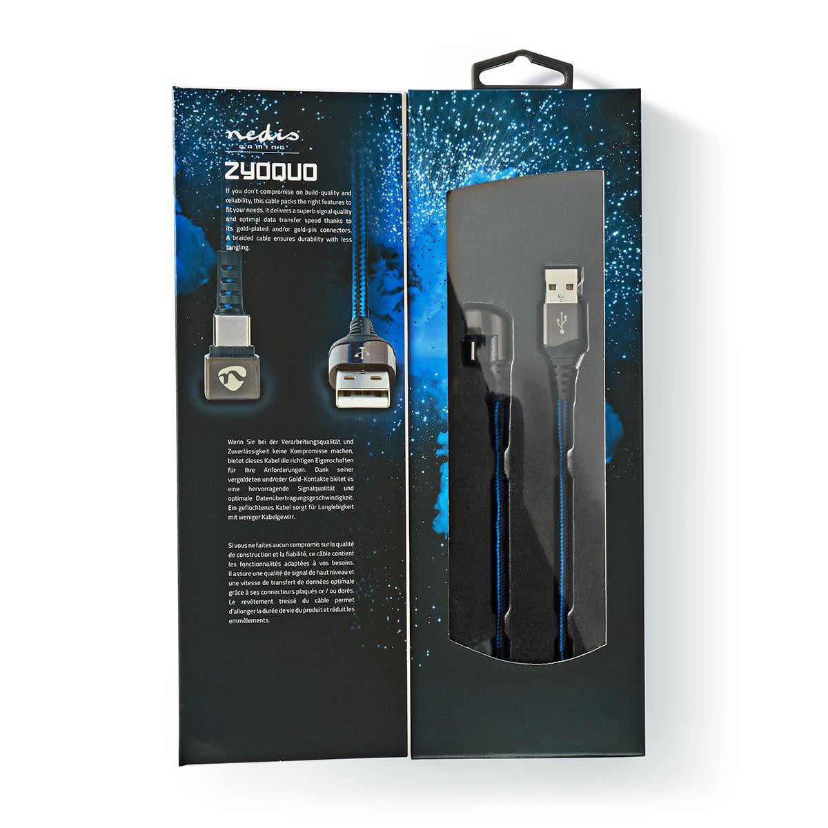 Cable USB | 2.0 Usb-a Macho Type-c ? 480 Mbps Chapado en oro 2.00 m Redondo Nylon / Trenzado Azul Negro Caja de Ventana