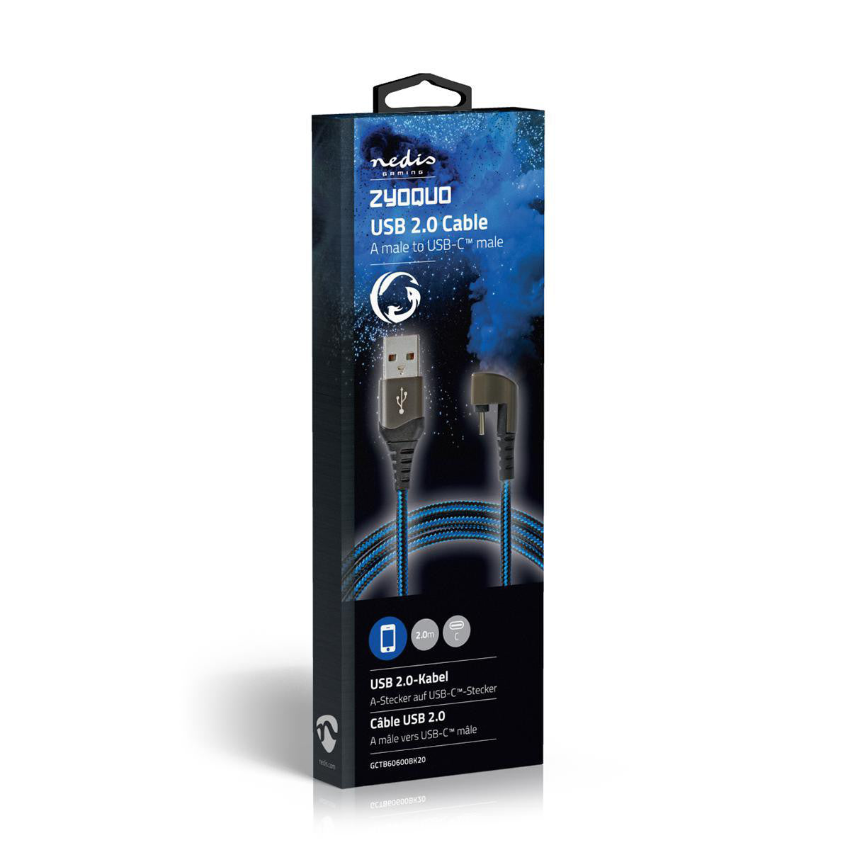 Cable USB | 2.0 Usb-a Macho Type-c ? 480 Mbps Chapado en oro 2.00 m Redondo Nylon / Trenzado Azul Negro Caja de Ventana