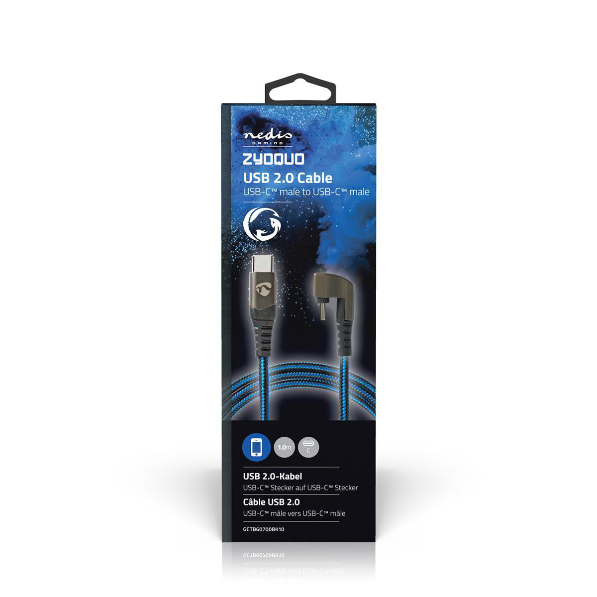 Cable USB | 2.0 Type-c ? Macho 480 Mbps Chapado en oro 1.00 m Redondo Nylon / Trenzado Azul Negro Caja de Ventana