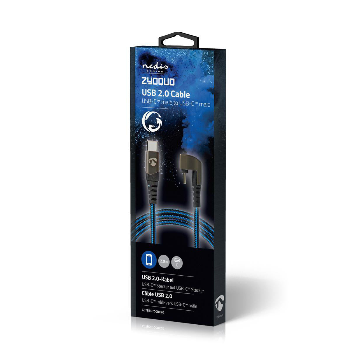 Cable USB | 2.0 Tipo-C Macho 480 Mbps Chapado en oro 2.00 m Redondo Nylon / Trenzado Azul Negro Caja de Ventana