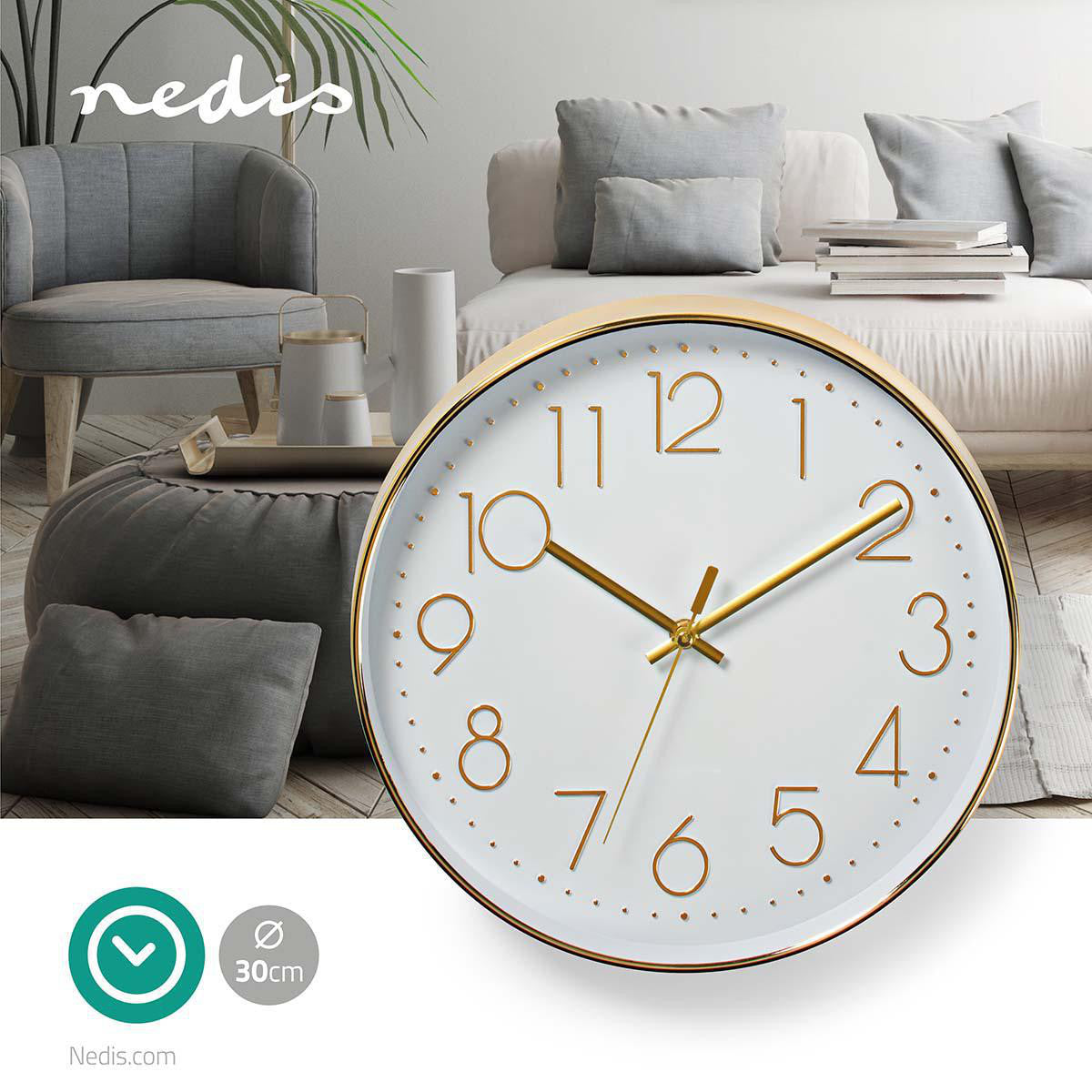 Reloj de Pared Circular | 30 cm Diámetro Números Fáciles Leer Dorado