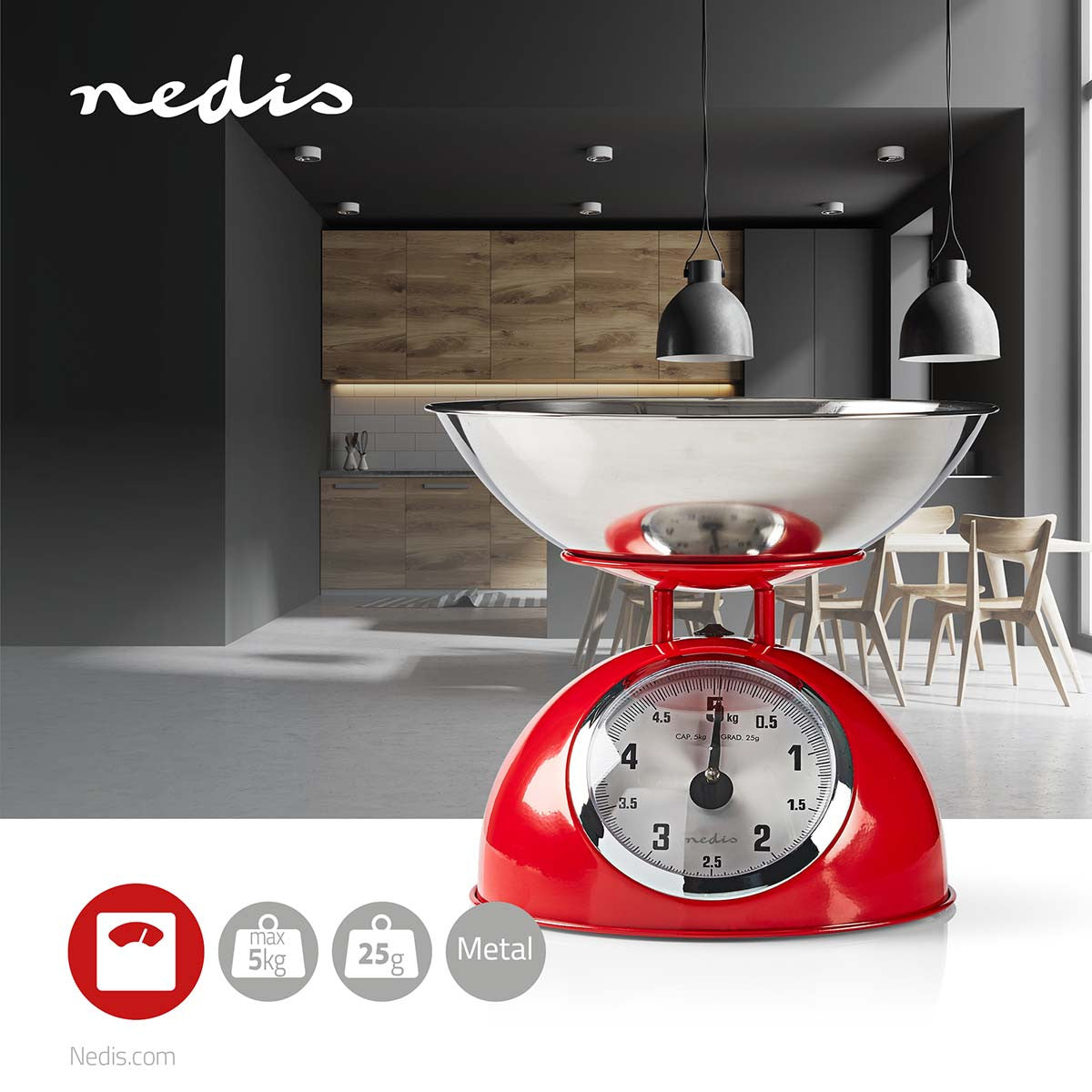 Báscula de Cocina Retro | Analógico Metal Rojo Básculas Electrónicas