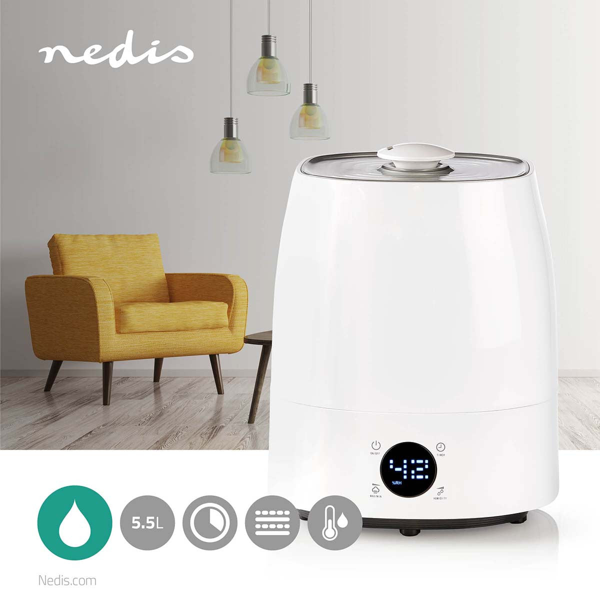 Humidificador | 5,5 L Higrómetro Pantalla LED Temporizador