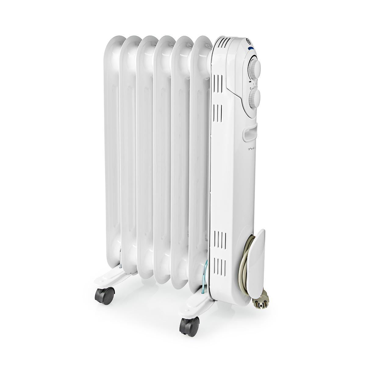 Radiador de Aceite Portátil | 600 / 900 1500 W 7 Aletas Termostato Ajustable 3 Configuraciones Calor Protección Contra Caidas B