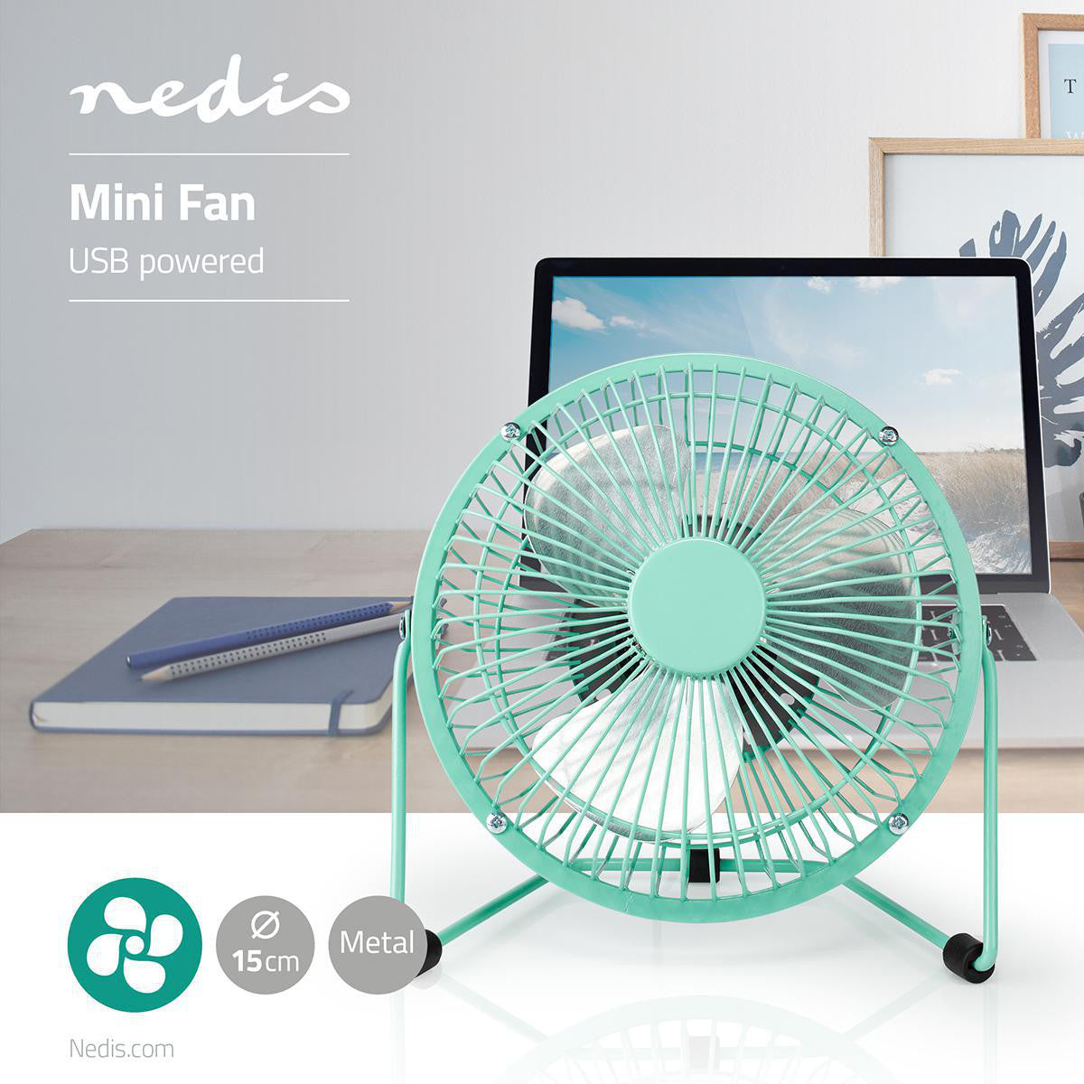 Ventilador de Mesa | Alimentado por USB Diámetro: 15 cm 3 W 1 Velocidad Turquoise Climatización