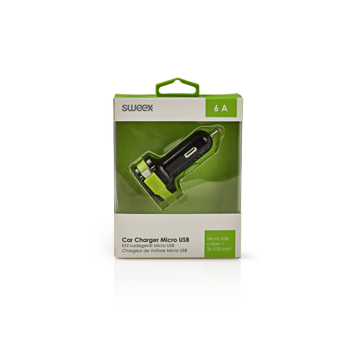 Cargador de Coche 3-salidas 6 A 2 x USB / Micro Negro/verde