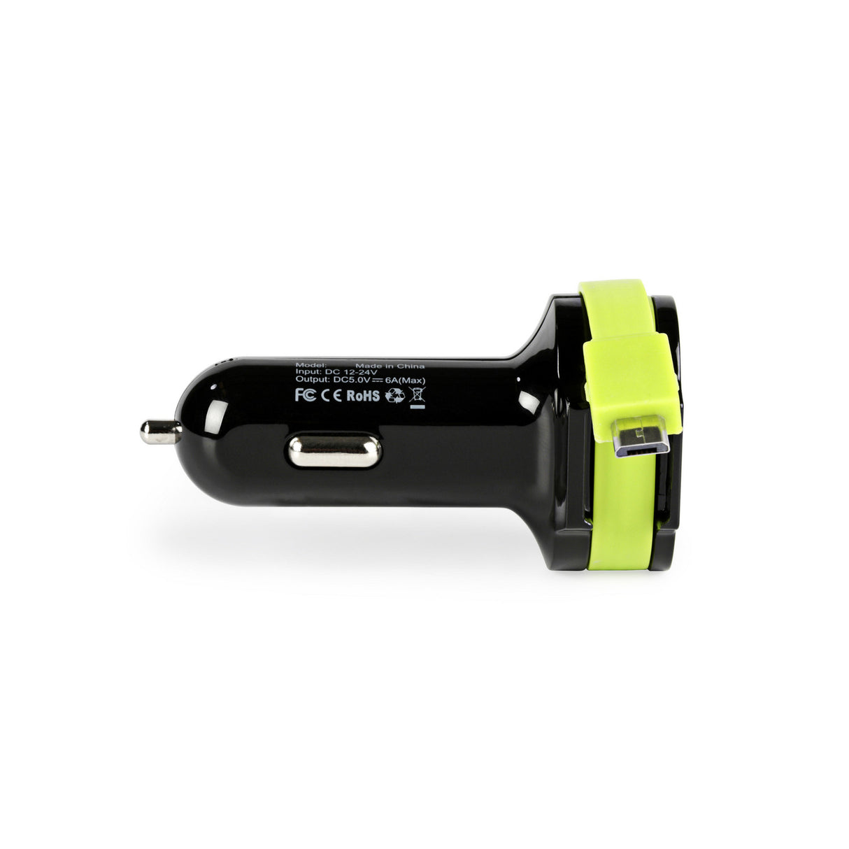 Cargador de Coche 3-salidas 6 A 2 x USB / Micro Negro/verde