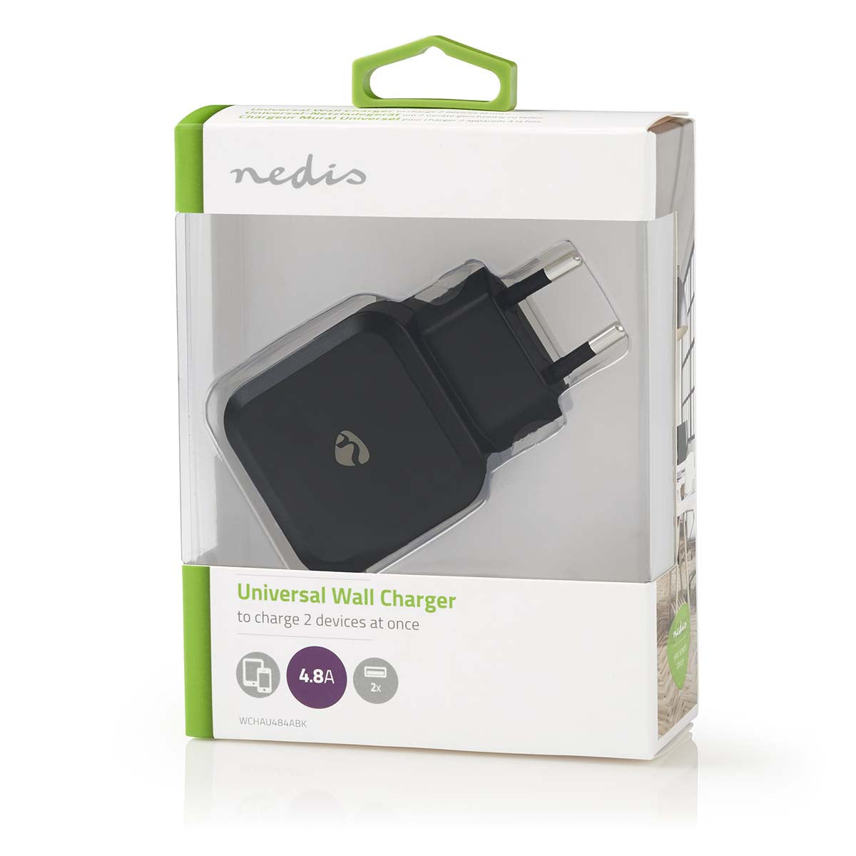 Cargador de Pared | 4,8 A 2 Salidas Usb-a Negro