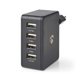 Cargador de Pared | 4,8 A 4 Salidas Usb-a Negro