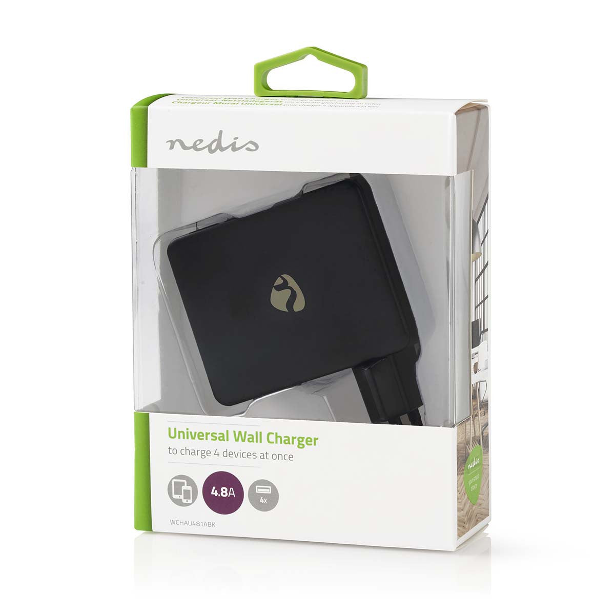 Cargador de Pared | 4,8 A 4 Salidas Usb-a Negro