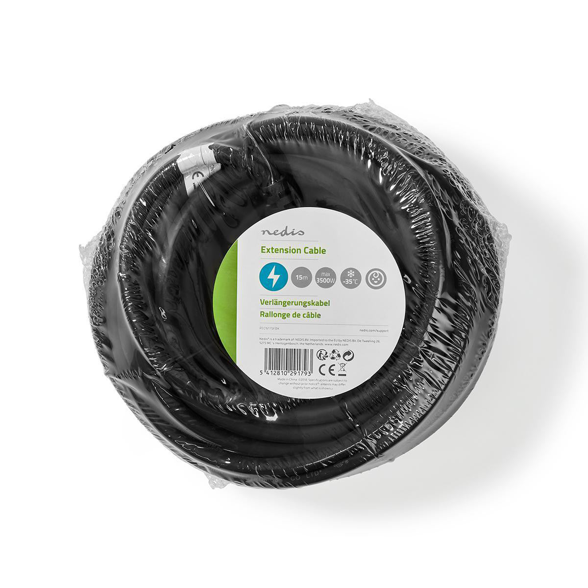 Cable Alargador de Alimentación | 15 m H05vv-f 3G1.5 Ip44 Negro Cables