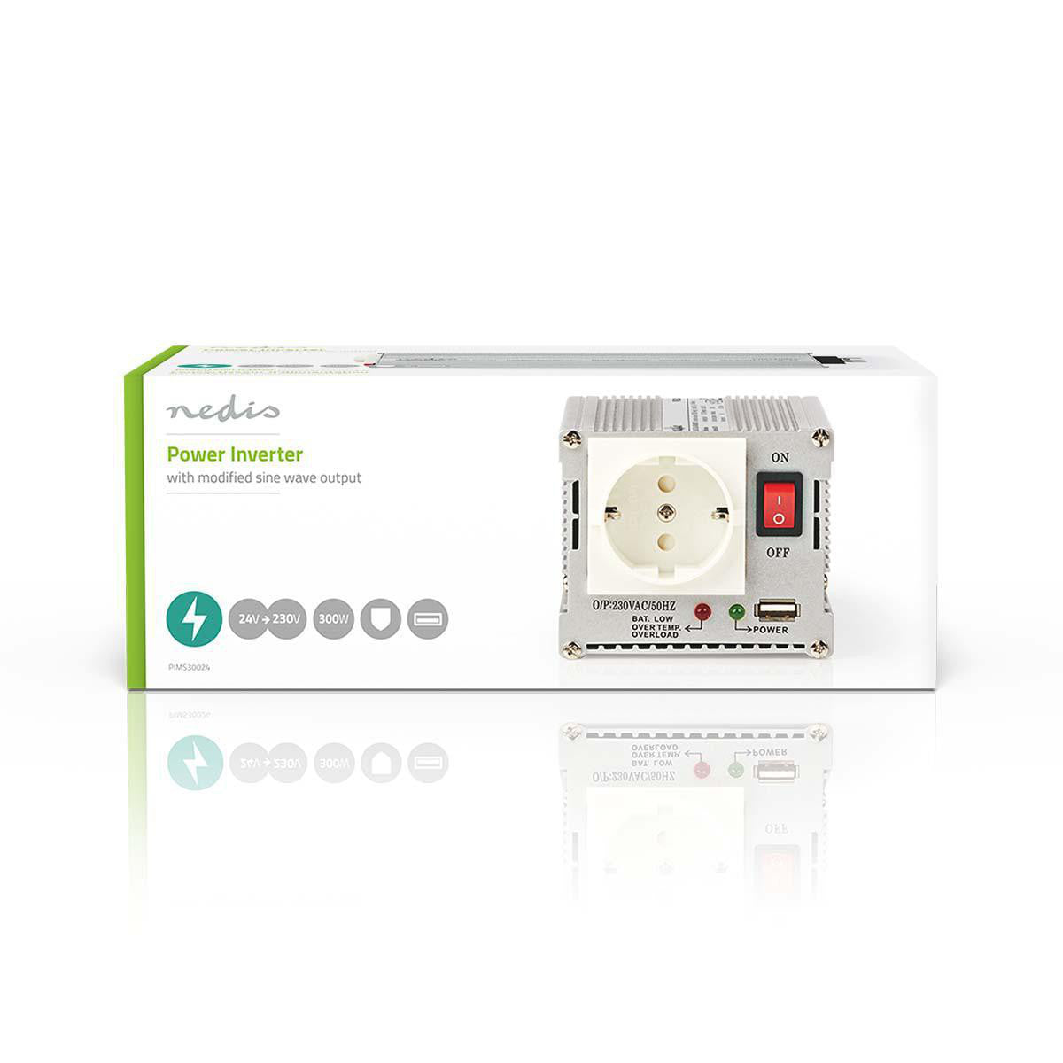 Inversor de Potencia Onda Sinusoidal Modificada | 24 V CC - 230 CA 300 W 1x Conector Schuko Salida USB Inverter