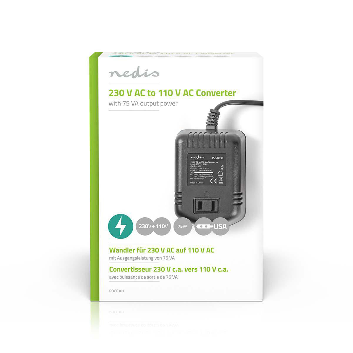 Transformador de Corriente | 230 V CA - 110 75 W Salida Estadounidense sin Toma Tierra Fuentes dc Universales