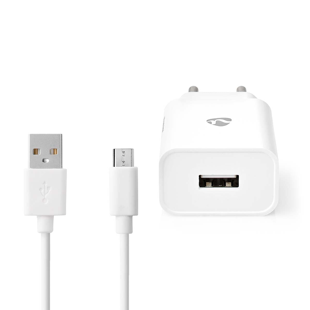 kit de cable microusb de 1m + cargador usb de 2.1@ de color blanco