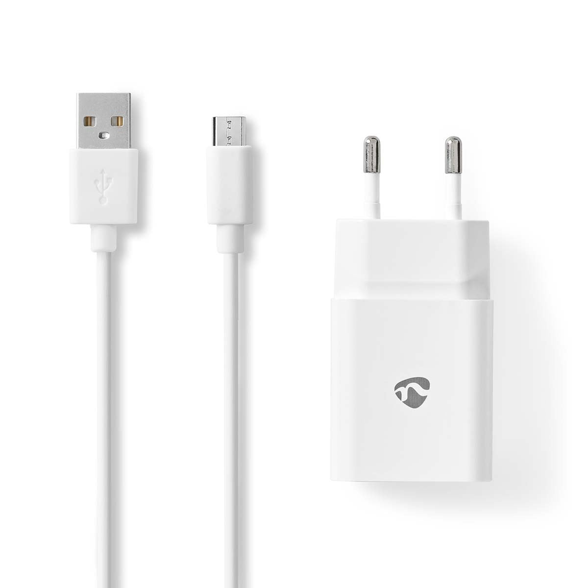 kit de cable microusb de 1m + cargador usb de 2.1@ de color blanco