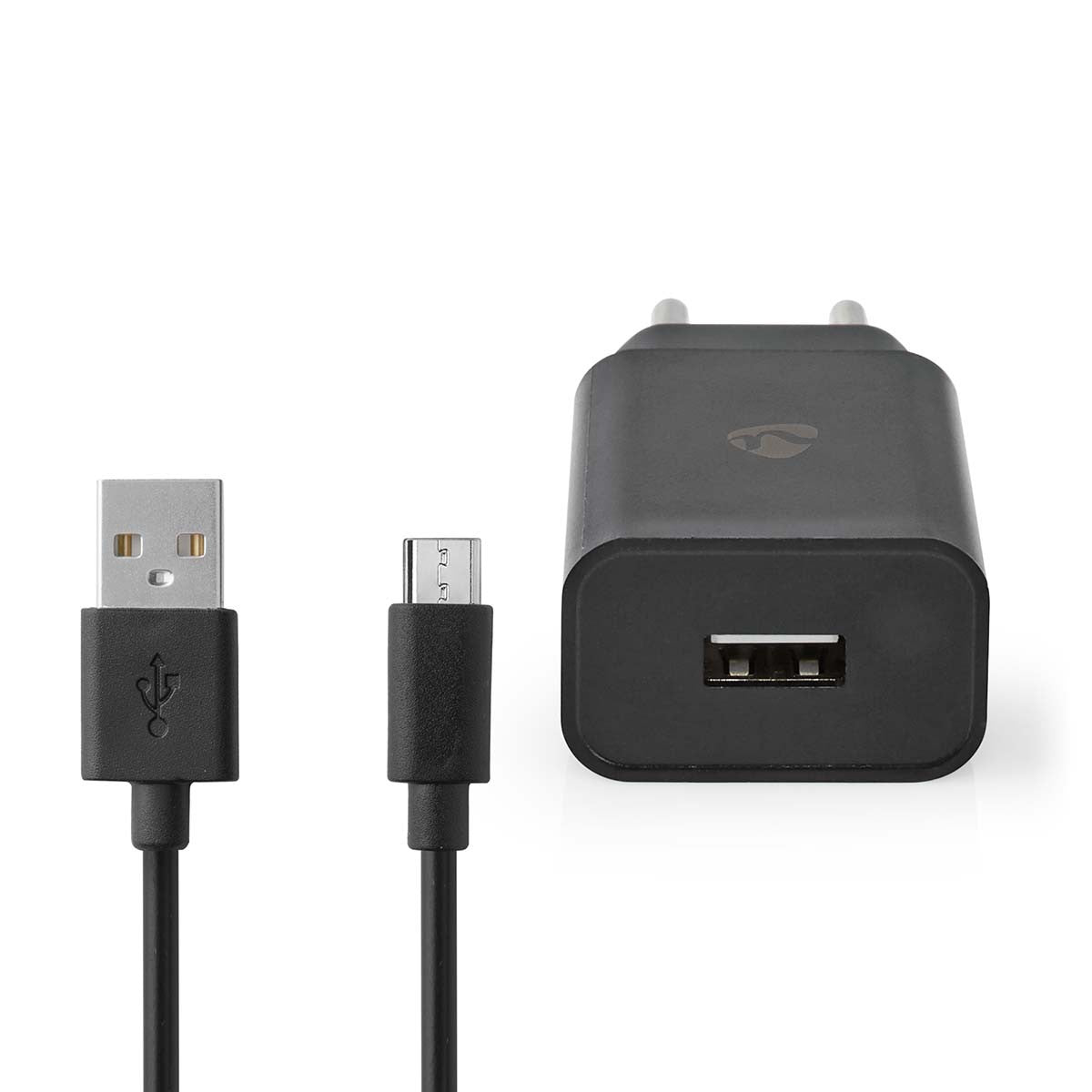 Kit de cable microUSB de 1m + Cargador USB de 2.1@ de color Negro