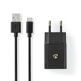 Kit de cable microUSB de 1m + Cargador USB de 2.1@ de color Negro