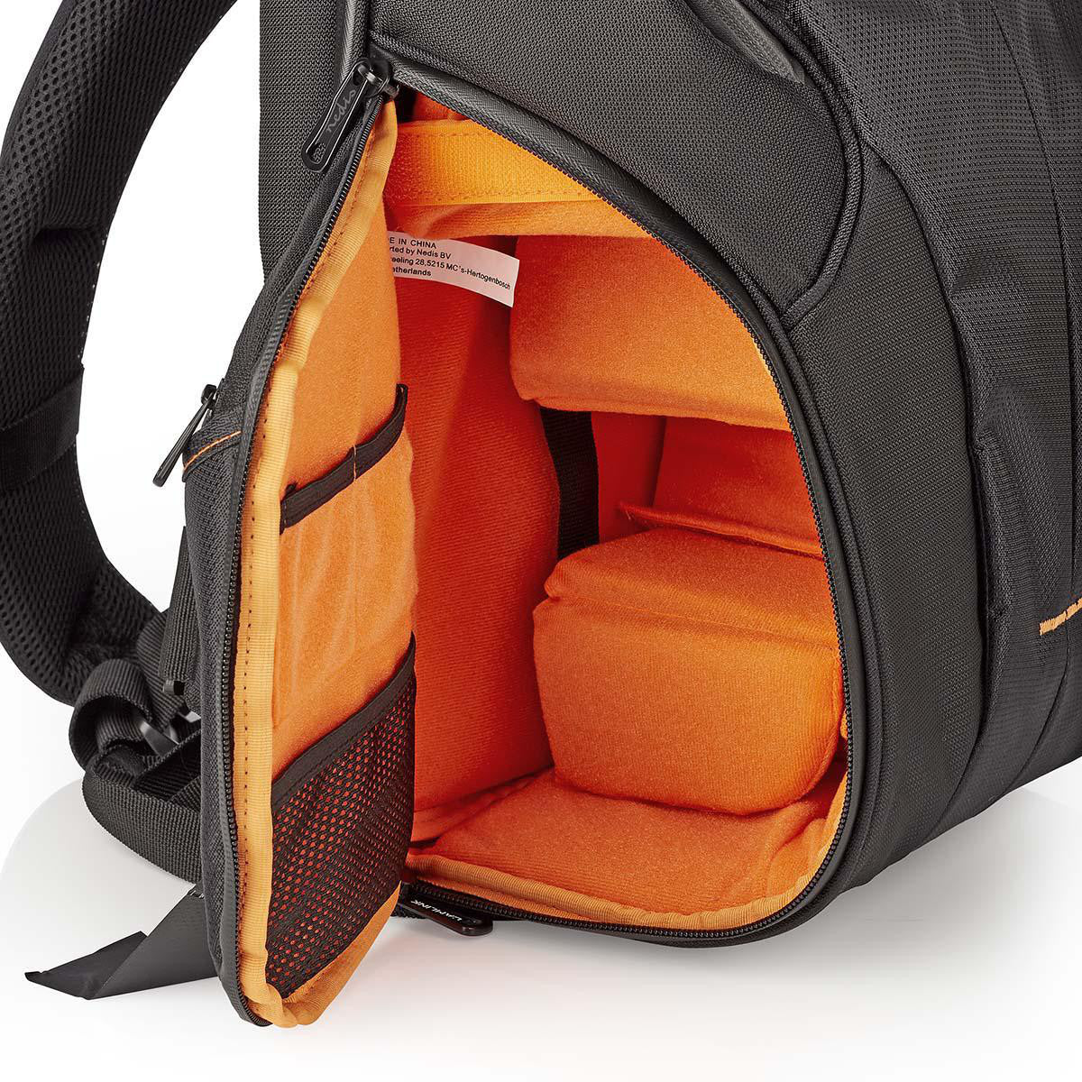 Mochila Para Cámara | 290 x 410 150 mm 10 Bolsillos Interiores Negro/naranja