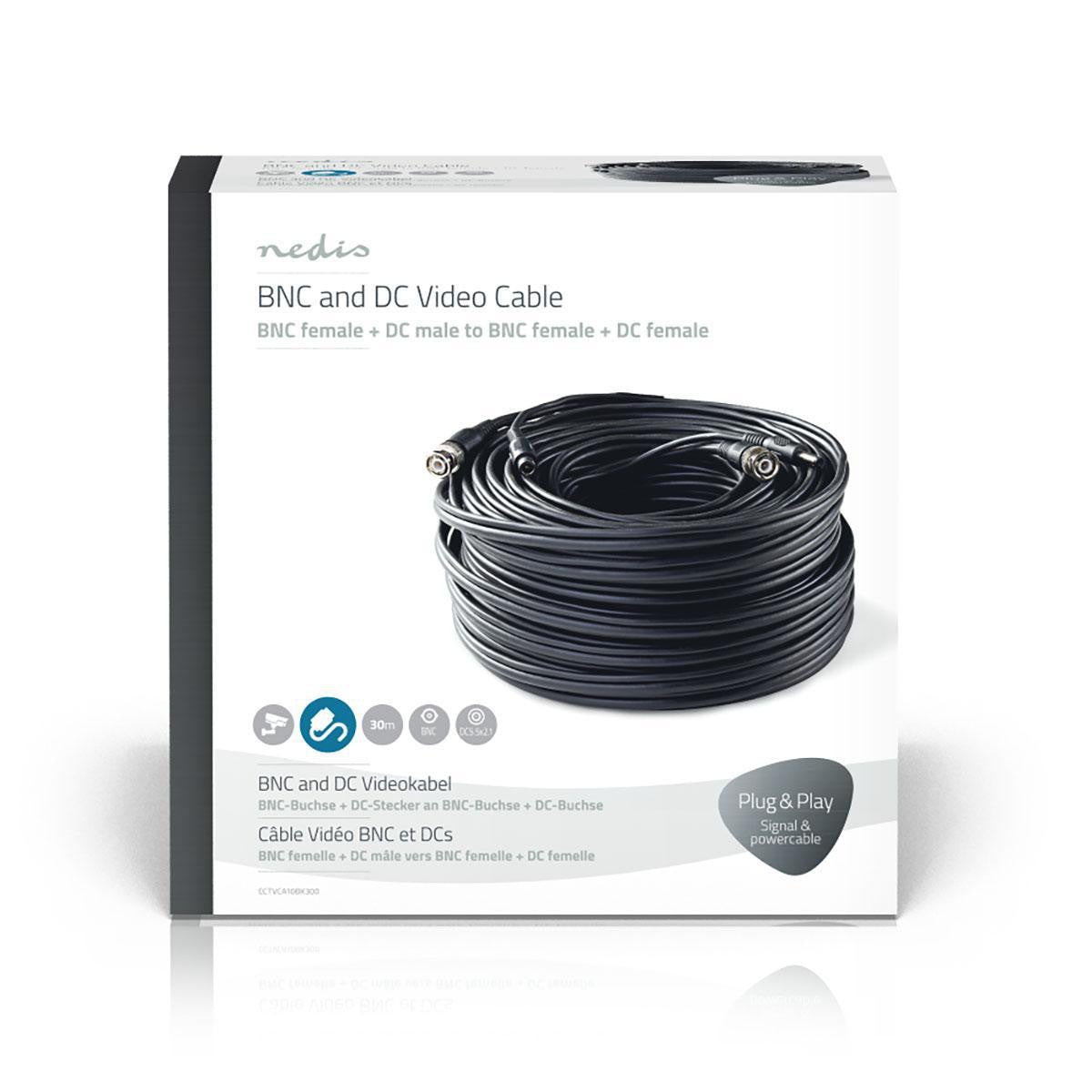 Cable de Seguridad Cctv Bnc/cc | Rg59 0,30 m Conectores Premontados