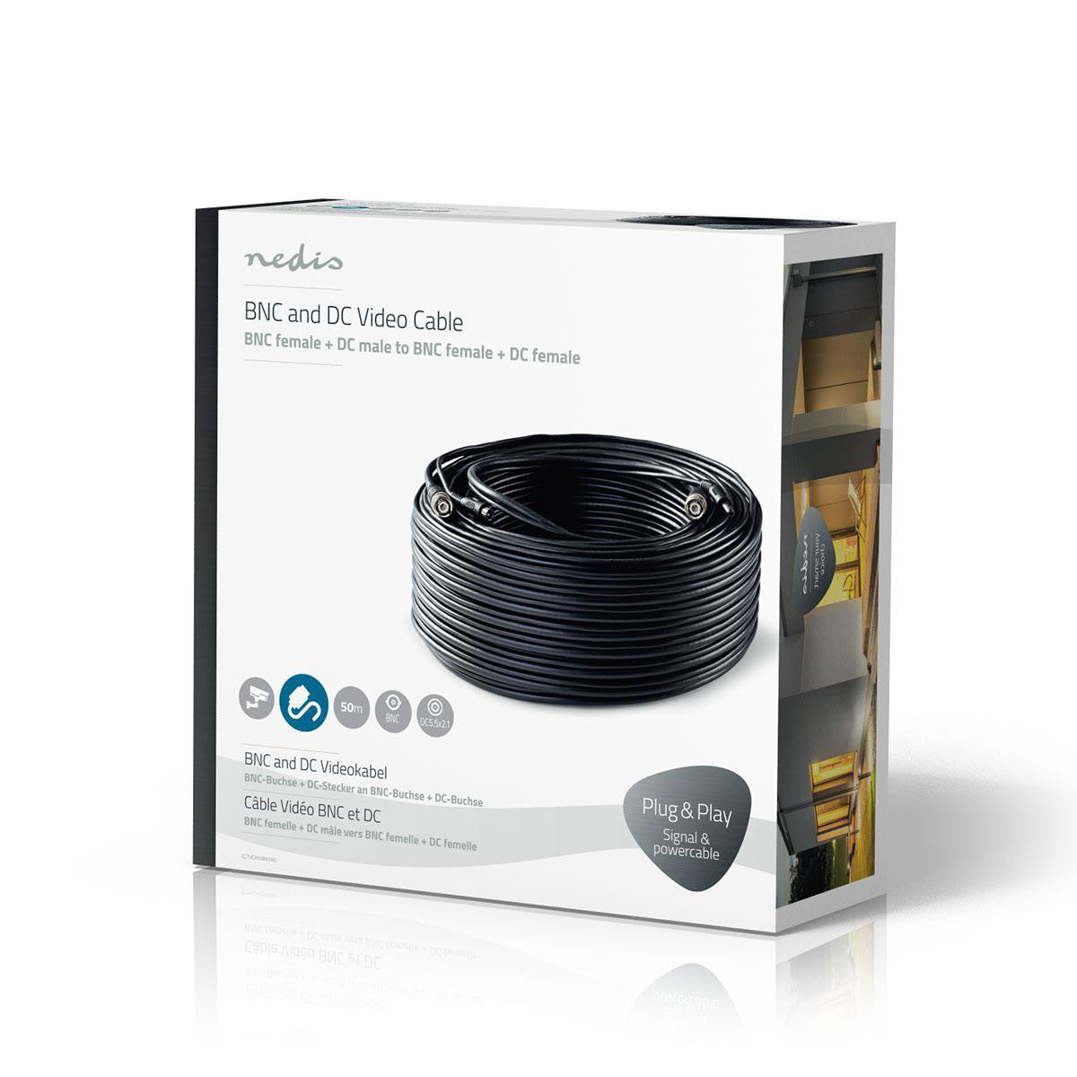 Cable de Seguridad Cctv Bnc/cc | Rg59 50 m Conectores Premontados