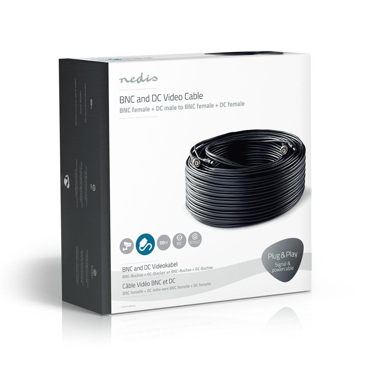 Cable de Seguridad Cctv Bnc/cc | Rg59 50 m Conectores Premontados