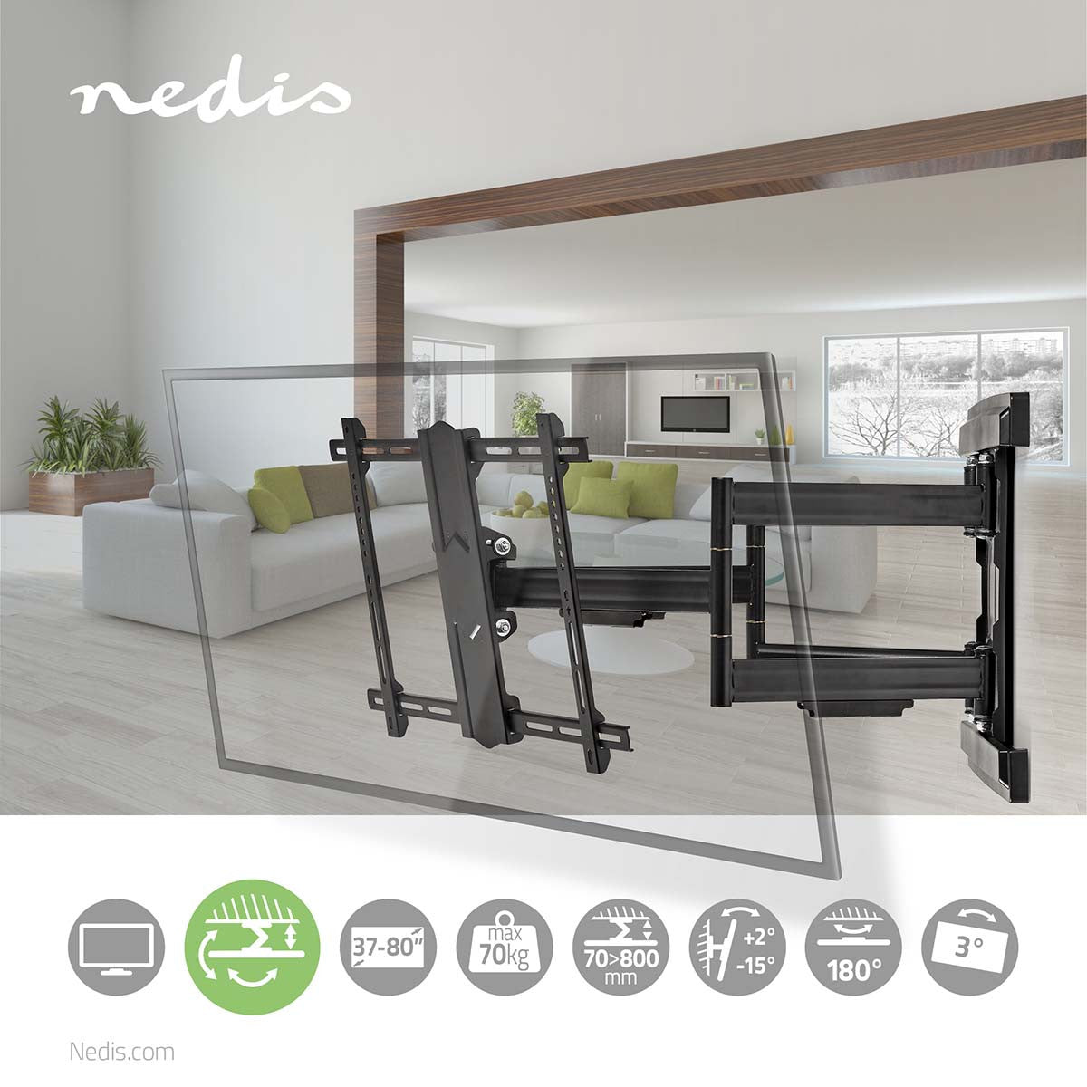 Soporte de Pared Para TV con Movimiento Completo | 37"-80" Hasta 70 kg 6 Puntos Giro