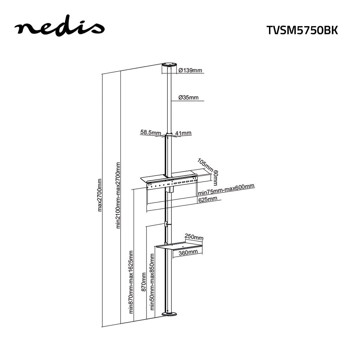 Soporte TV de Movimiento Completo | 37-70 " Hasta 30 kg Inclinable Rotativo Alturas Prefijadas Ajustables Acero / Aluminio Negr