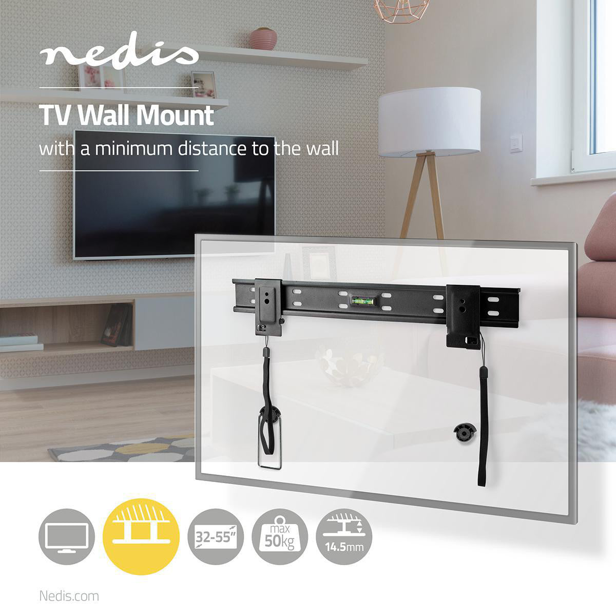 Soporte TV Fijo de Pared | 32-55 " Peso Máximo Pantalla Compatible: 50 kg Mínima Distancia la Pared: 14.5 mm Acero Negro