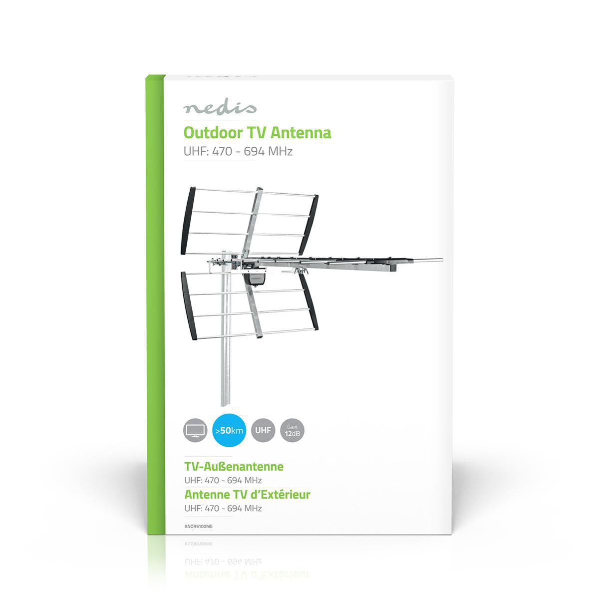 Antena Exterior | UHF Rango de Recepción: ?50 Km Lte700 Ganancia: 12 dB 75 Ohm Longitud la Antena: 1006 mm