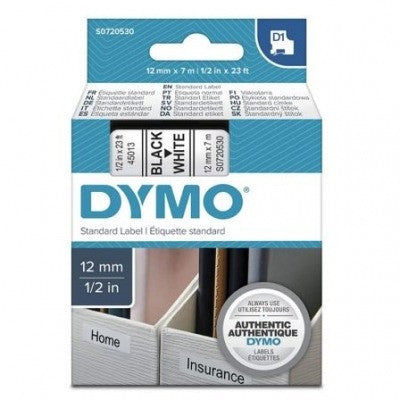 Cinta Rotuladora Autoadhesiva Dymo D1 12mm X 7 Metros DE Longitud Para Rotuladoras Label Manager, Negro Sobre Blanco