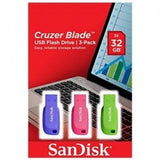 Pack 3 Pendrives Sandisk Cruzer Blade 32gb - USB 2.0 Colores Azul / Rosa Verde