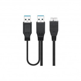 Cable USB 3.0 Dual Power Superspeed, Negro de 0.6m