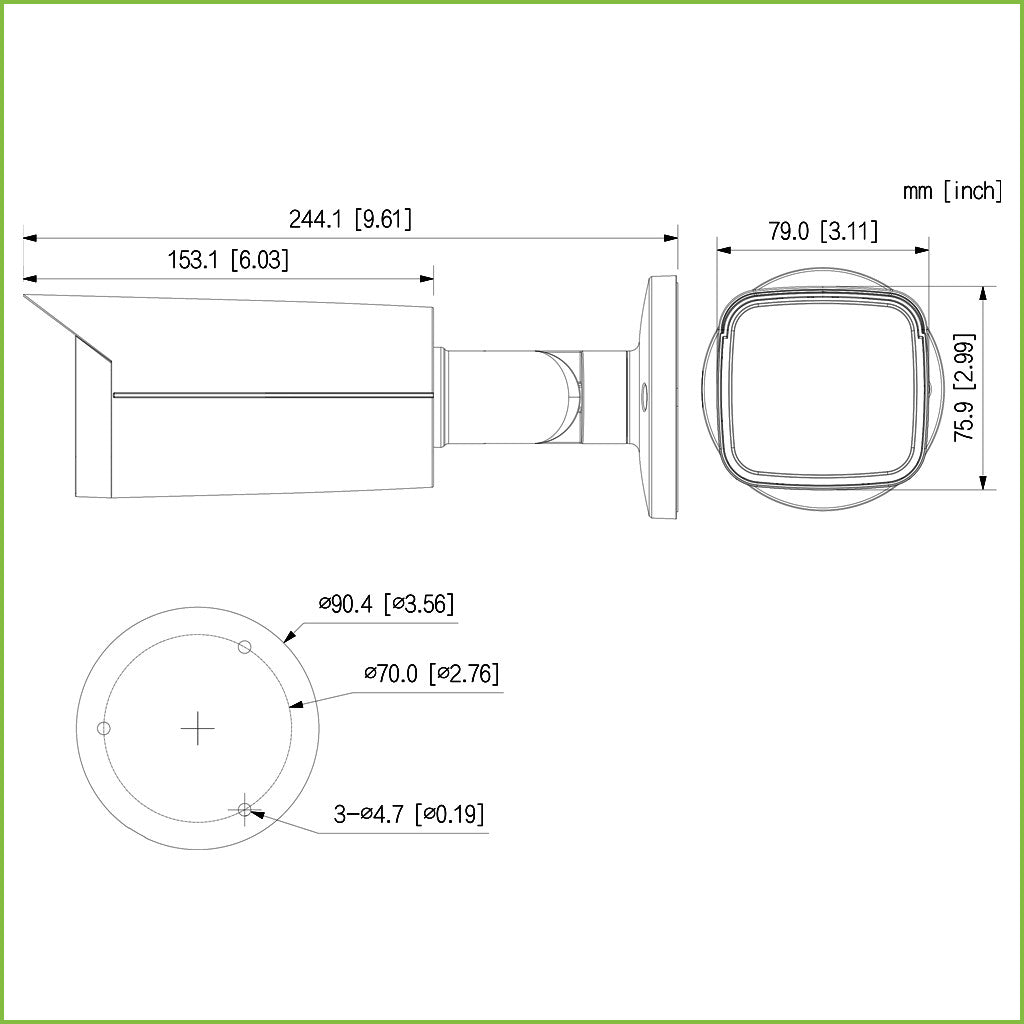 Tubular IP H265 4M FULL COLOR 2.0 WDR140dB Starlight LED60m 2.8mm IP67 ePoE SD AUDIO MIC E/S AI